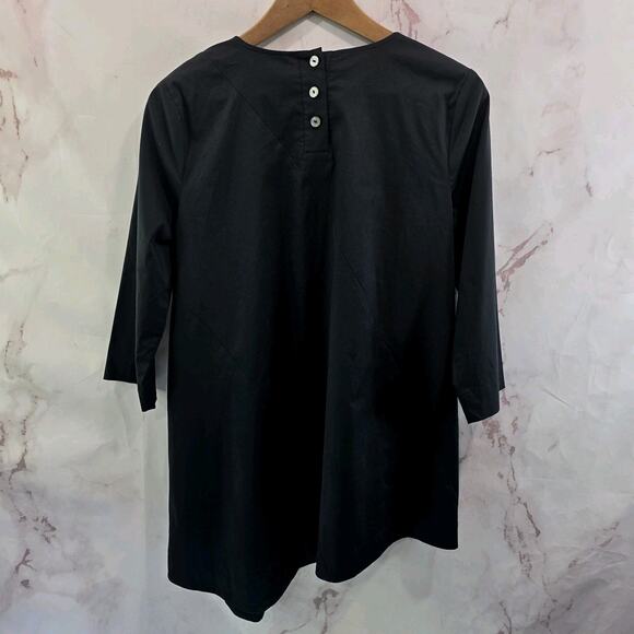 J Jill Shirt Women XS Black Long Sleeve Poplin Assymetric Tunic Button Back - Picture 5 of 11